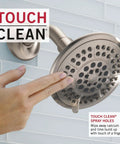 Touch Clean feature on Linden 14 Series Tub And Shower Trim Kit With 5 Spray Touch Clean Shower Head In Stainless Finish