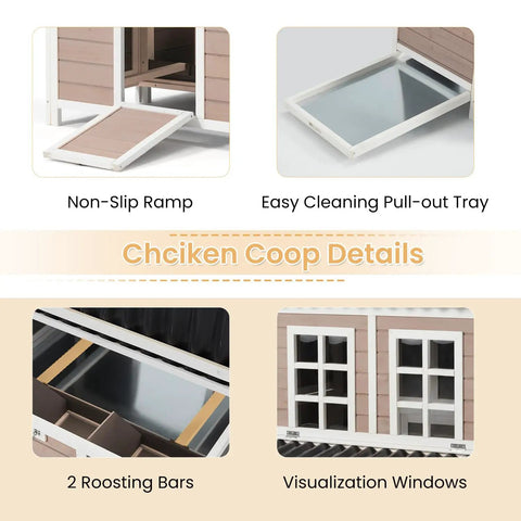 40 Inch Wooden Chicken Coop With 3 Lockable Nesting Boxes For 4 To 6 Chickens Outdoor Hen House With Removable Tray, detail view