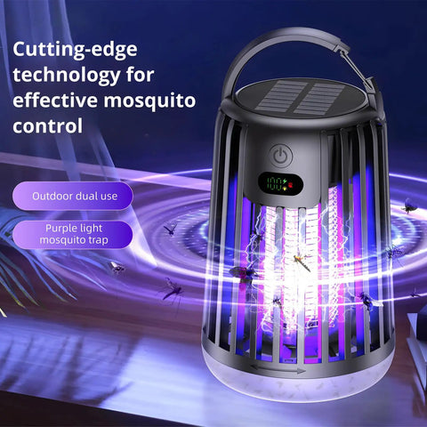 Rechargeable Solar Mosquito Zapper Lamp For Outdoor Use Portable Electric Bug Killer For Patio Garden Camping Purple Light Black Housing