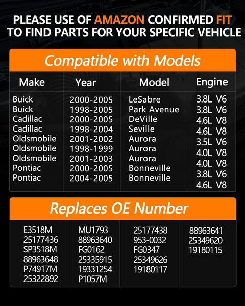 Electric Fuel Pump Assembly E3518M Replacement For Buick Park Avenue LeSabre Cadillac DeVille Seville Oldsmobile Aurora Pontiac Bonneville model compatibility chart