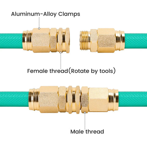 Two Pack Five Eighth Inch Garden Hose Repair Connector Set With Aluminum Male And Female Ends