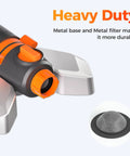 Close-up of Turbo Oscillating Water Sprinkler With 17 Nozzles For Up To 3800 Sq Ft highlighting metal base and built-in filter.