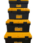4 Piece Grab And Go Ready Large Plastic Tool Box Set Waterproof With Organizer Tray Heavy Duty Stackable Storage Case Portable Tool Boxes Black And Yellow