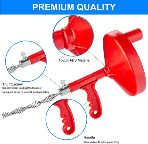 25 Foot Heavy Duty Plumbing Snake for drains, toilets, and sinks, showing tough ABS handle and thumbscrew for easy adjustment.