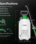 1.35 Gal 5L Pump Sprayer For Plants And Lawn Care Weeds And More Three Nozzles 50 Inch Hose Pressure Relief Valve Adjustable Spray