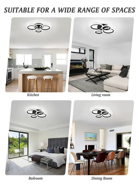 Modern LED Flush Mount Ceiling Light With Four Black Rings Sleek Close To Ceiling Fixture For Kitchen Bedroom Living Room Or Laundry Room 4000K Neutral White Non Dimmable