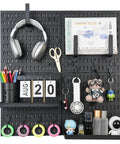 Heavy Duty Pegboard Wall Organizer Kit With Four 24x24 Panels, 60 Lb Total Load Capacity, Easy Installation, Black Pegboard with accessories