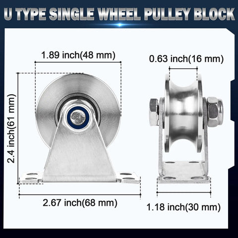 Beefy Stainless Steel Wall Mounted Rope Pulley Wheel 1 Pack For Gym Equipment And Sliding Gates with dimensions