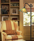 Tiffany Style Reading Floor Lamp With Stained Glass Shade Gooseneck Tall Standing Lamp For Living Room Bedroom And Home Office Lighting