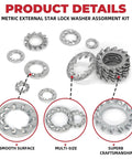 External And Internal Serrated Lock Washer Set M3 M4 M5 M6 M8 2000 1000 Pcs Assortment with various washer sizes displayed