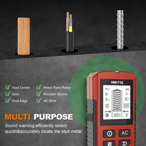 Professional Studs Finder with Multiple Depth Setting for Location of Hide Structures Behind Wall and Ceilings Electric Wire Transducer for Partitions detecting wooden beams and metal pipes.