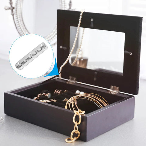 Smooth Like Butter Small Piano Hinge Kit For Jewelry Boxes, Solid Iron Continuous Hinges In Polished Silver on jewelry box.