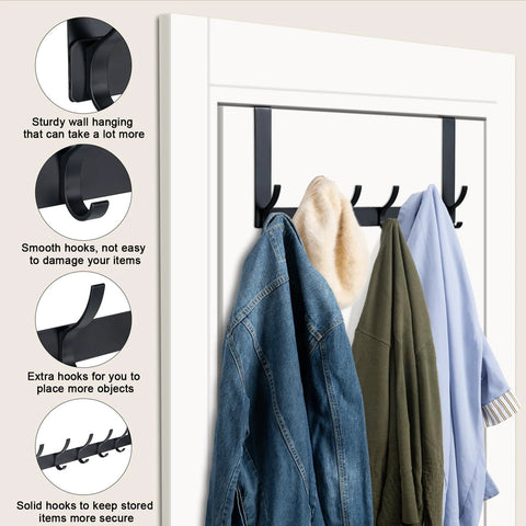 Over The Door Hooks 12 Pack Sturdy Door Hanger with coats on door, space-saving towel rack for bathroom, bedroom, kitchen, 1-3/4 inch thick.