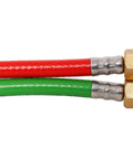 Heavy-Duty 1/4 Inch by 100 Foot Twin Welding Torch Hose for Acetylene and Oxygen with 9/16-18 BF Fittings, close-up view of ends