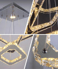 Dope Modern Crystal Chandelier LED Ceiling Light With Square Three Ring Design Height Adjustable 47W K9 Crystals