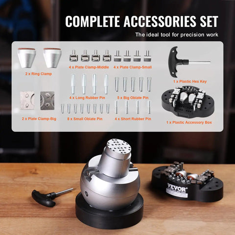 5 Inch Ball Vise Engraving Block With 360 Degree Rotation, Pro Grade Jewelry Inlay And Small Scale Engraving Kit, Includes 35 Attachments For Gemstone Inlay And Fine Detailing, Durable Chrome Plated Steel Vise For Precision Craft, with accessories