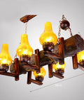 Rustic 6 Light Wooden Glass Barn Chandelier Hanging Ceiling Lamp Fixture Vintage Industrial Bar Pub Restaurant Decor Badass Lighting For A Sick Kickback Lounge Setup With Warm Glow with six frosted glass bulbs on a timber frame.
