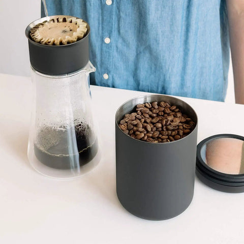 Airtight Vacuum Coffee Bean Canister Twists To Suck Out Stale Air Keep Your Daily Java Hella Fresh 1.2 Liter Airtight Storage Jar Sleek Black Finish Stash Whole Beans Peppercorns And Spices Lock In Flavor
