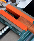 Six Inch Magnetic Vise Jaw Covers With Rock Solid Waffle Grip And Powerful Embedded Magnets For No Slip Clamping on a vise.