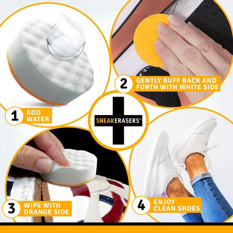 Steps for using Instant Sneaker Cleaner Kit For Sneakers, Dual Sided Sponges, Powerful Shoe Cleaning Solution For Tennis Shoes And Everyday Kicks