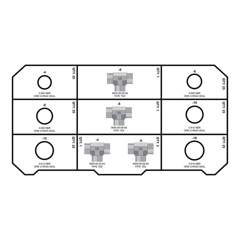 Layout of All-In-One Heavy Duty Hydraulic Fittings And Adapter Kit With 101 Adapters And 150 O Rings For NPT Threads in HBT5600 Case