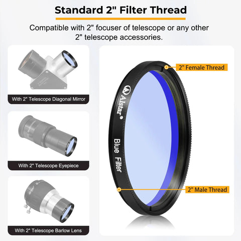 Deluxe 2 Inch LRGB Filter Set For Monochrome CCD Cameras, showing blue filter with standard 2-inch thread compatibility.