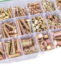 Heavy Duty Hex Nuts And Bolts 608 Piece Kit With Washers Rust Resistant Finish showing assorted bolts and nuts in a storage box.