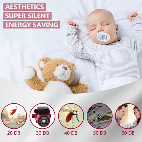 Sleeping baby with teddy bear beside quiet Three Quarter Inch Npt 110V Hot Water Circulation Pump 3 Speed Circulator image