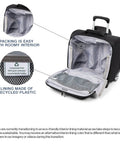 Open Maxlite 5 Softside Underseat Rolling Tote Two Wheel Carry On Bag for Cabin Use showing recycled plastic lining detail.