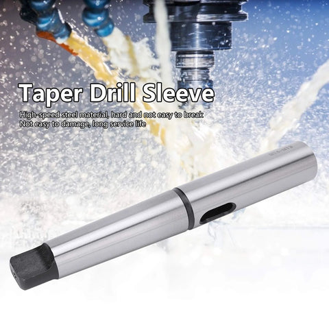 Side view of lengthened taper drill sleeve reducing adapter MT4 to MT3, steel CNC fixture tool.