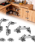 180 Degree And 135 Degree Half Overlay Corner Cabinet Hinges For Lazy Susan And Bifold Doors Space Saving Kitchen Cabinet Hardware Kit Easy Install Converts Tight Corner Cupboards Into Smooth Front Opening Storage, silver metal hinges and screws