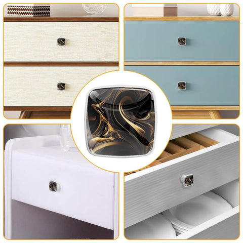 Abstract Marble Fluid Art Black Gold Drawer Handles 4 Pack Glass ABS Cabinet Pulls with screws for diverse colored drawers