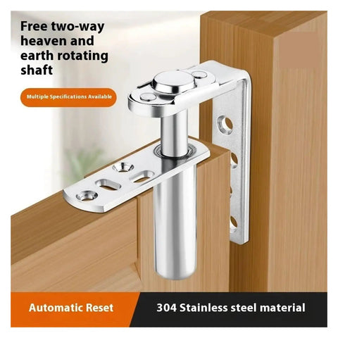Heavy Duty Barn Door Hardware Kit With Axis Hinge Half Height Sliding Door Track Bidirectional Free Entry Exit Rotating Shaft In Classic Medium Black Finish close-up of stainless steel shaft and hinge for smooth door operation.