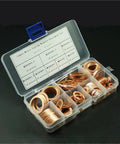 Top Notch Flat Copper Washers 150Pc Assortment Heat Resistant Oil Seal Gaskets For Auto Sump Plugs M6 M8 M10 M12 M14 M16 M18 Fits Cars With Organizer Box, assorted copper washers in storage case