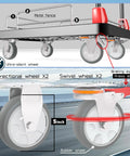 Heavy Duty Flatbed Cart With Wheel Brakes And Foldable Platform Truck showing wheel details and braking system for easy movement.