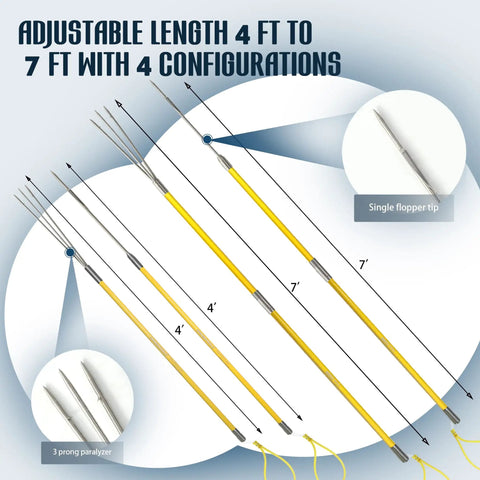 Hawaiian Sling 7ft Beefy Fiberglass Pole Spear for Spearfishing and Underwater Hunting with configurations and tips