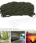 Single Person Outdoor Camping Hammock With Breathable Nylon Mesh And Rope, ultra lightweight green nylon fabric with white ropes