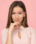 Woman wearing pink Women Safety Glasses With Side Shields Anti Fog Eye Protection For Nurses Adults Blue Light Blocking UV Shield