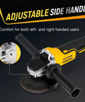 Cordless 4.5 Inch Angle Grinder With 10000 RPM Brushless Motor, showing adjustable side handle for user comfort
