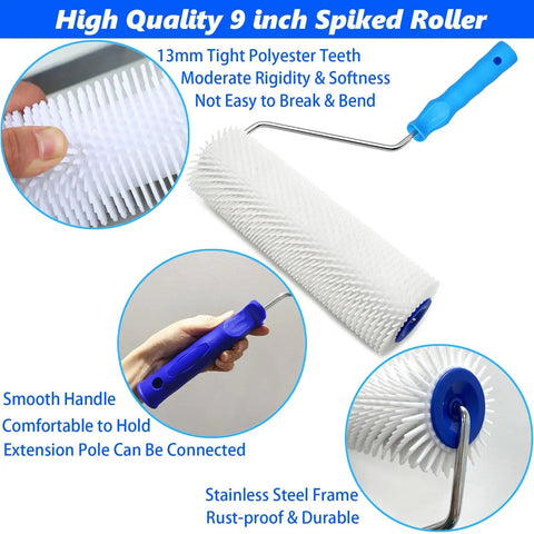 9 Inch Spiked Screed Roller With Handle For Self Leveling Concrete And Epoxy Floors Half Inch Teeth Height Includes Spiked Shoes