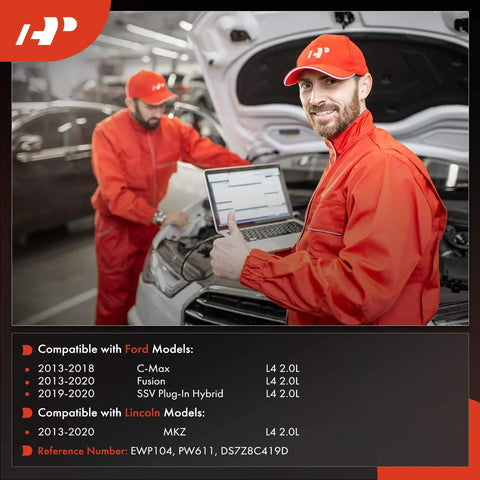 Top Shelf Heavy Duty Engine Electric Water Pump Straight Shot Replacement For Ford Fusion CMAX Mkz 2.0L Full Hybrid And Plug In Models Ready To Roll Built Tough Never Quit Seamless Install Every Time with mechanics in workshop.