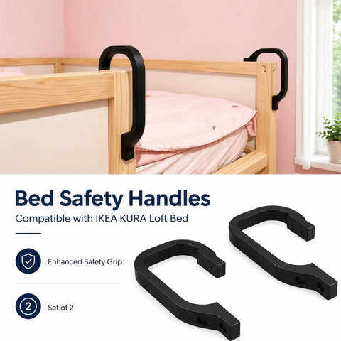 Heavy Duty Safety Handles For Loft Bed Ladders With KURA Style Rails, Non Slip Grip For Kids, Easy Install And Secure Mount