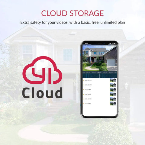 Two Pack Outdoor Security Camera Set 1080p Waterproof WiFi Smart Cams With Night Vision Motion Alerts Cloud Storage Smartphone App Alexa Compatible Front Door Surveillance System with cloud storage view on smartphone app in front of house.