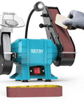 Beefed Up 2X27 Belt Sanding Station Combined With A 6 Inch Grinding Wheel Making This 2.5 Amp Bench Combo Tool in use with grit.