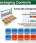 Ceramic Capacitor Kit 350 Pieces With Ten Values From 100nF To 10uF 50V MLCC in labeled storage box for PCB repair.