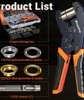 All In One Grommets Tool Kit With Half Inch Grommets And Carrying Case Eyelet Punch Pliers Set displayed with 130 pieces in silver and gold