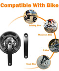 Beefy 3x Crankset FC-TY301 24-34-42T With 170mm Aluminum Alloy Crank Arm shown for various bike types: folding, mountain, e-bike, road.