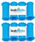 Blue Toiletry Skins Elastic Sleeve Leak Proofing Gear For Travel Containers In Luggage Keeps Bottles From Leaking Displayed