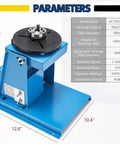 Heavy Duty Portable Welding Positioner Turntable With Foot Pedal Control And 65mm Chuck showing 11" height and 12.6" base dimensions.