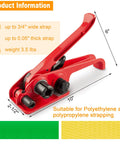 Heavy Duty Poly Strap Tensioner And Cutter Manual Banding Tool Fits Half To Three Quarter Inch Polyester Strap with dimensions and colors.